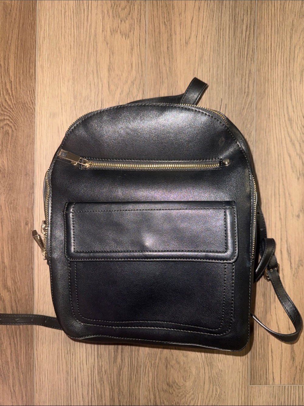 GAP Black Leather Mini Backpack with Gold Hardware